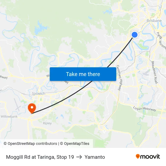 Moggill Rd at Taringa, Stop 19 to Yamanto map