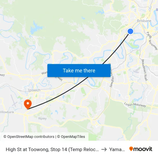 High St at Toowong, Stop 14 (Temp Relocation) to Yamanto map
