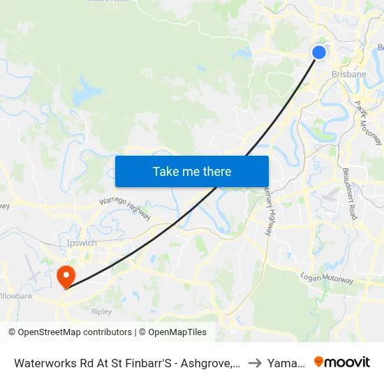 Waterworks Rd At St Finbarr'S - Ashgrove, Stop 16 to Yamanto map