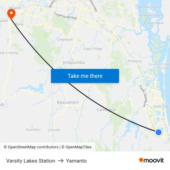 Varsity Lakes Station to Yamanto map