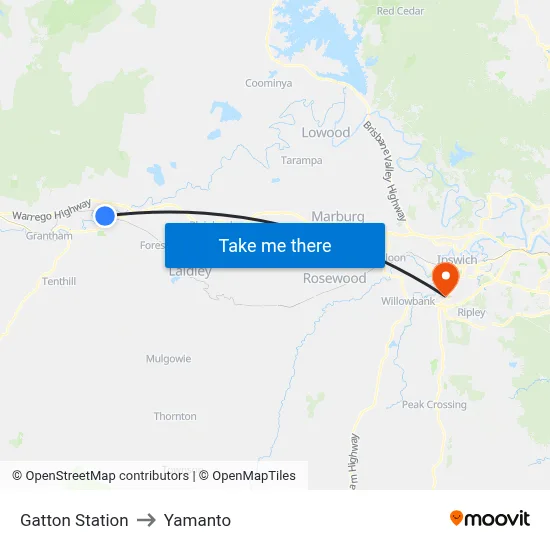 Gatton Station to Yamanto map