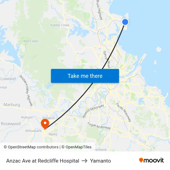 Anzac Ave at Redcliffe Hospital to Yamanto map