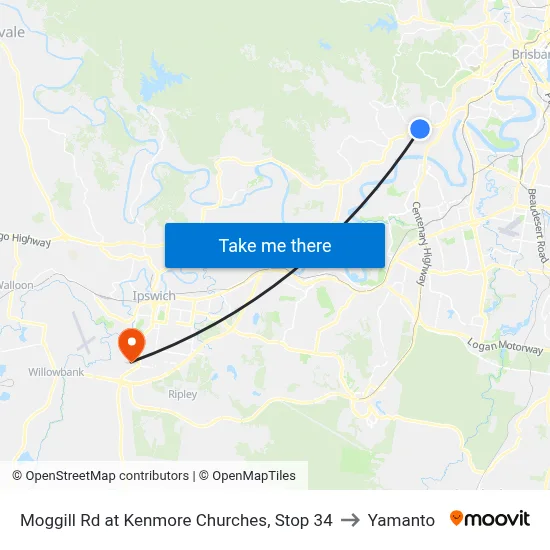 Moggill Rd at Kenmore Churches, Stop 34 to Yamanto map