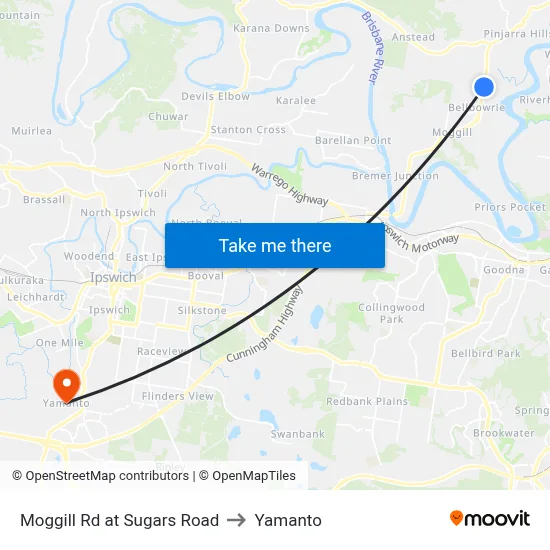 Moggill Rd at Sugars Road to Yamanto map