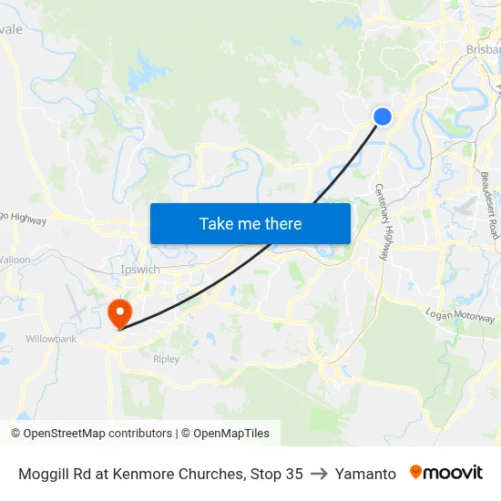 Moggill Rd at Kenmore Churches, Stop 35 to Yamanto map
