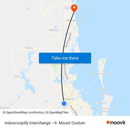 Indooroopilly Interchange to Mount Coolum map