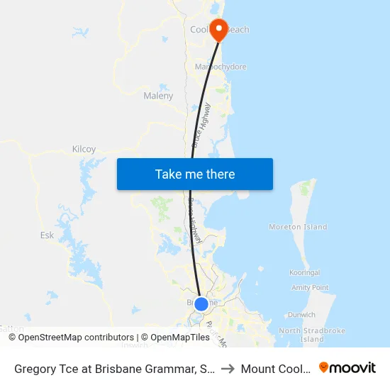 Gregory Tce at Brisbane Grammar, Stop 4 to Mount Coolum map