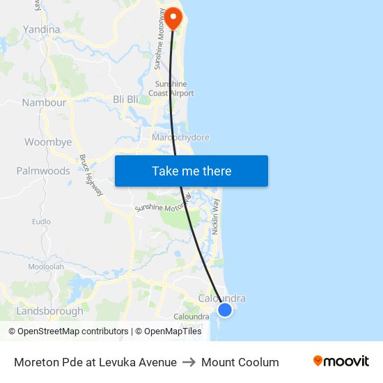 Moreton Pde at Levuka Avenue to Mount Coolum map