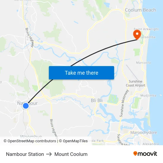 Nambour Station to Mount Coolum map