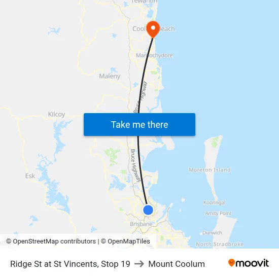Ridge St at St Vincents, Stop 19 to Mount Coolum map