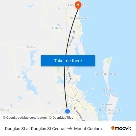 Douglas St at Douglas St Central to Mount Coolum map