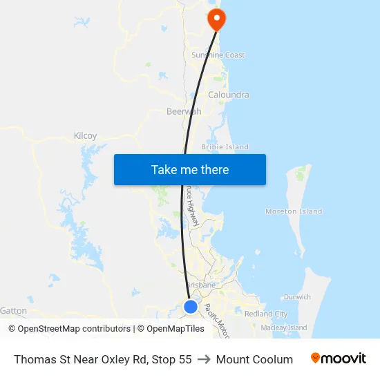 Thomas St Near Oxley Rd, Stop 55 to Mount Coolum map