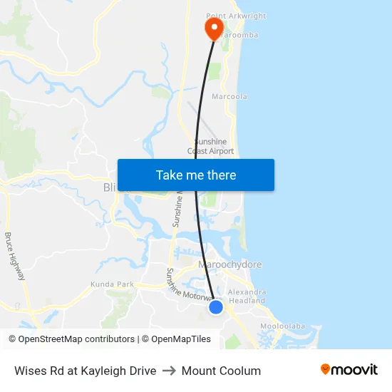 Wises Rd at Kayleigh Drive to Mount Coolum map