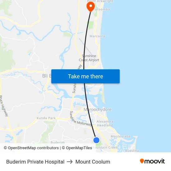 Buderim Private Hospital to Mount Coolum map