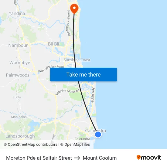 Moreton Pde at Saltair Street to Mount Coolum map