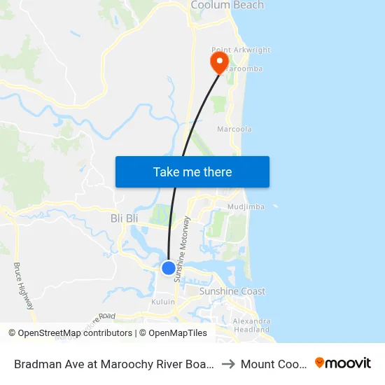 Bradman Ave at Maroochy River Boat Ramp to Mount Coolum map