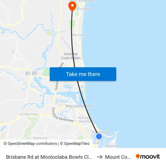 Brisbane Rd at Mooloolaba Bowls Club Closed to Mount Coolum map