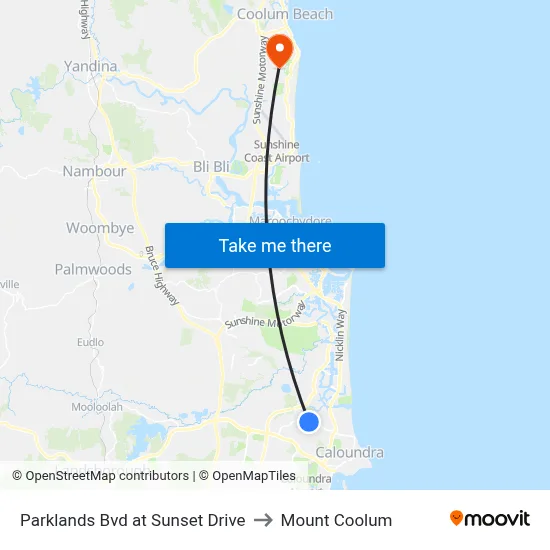 Parklands Bvd at Sunset Drive to Mount Coolum map
