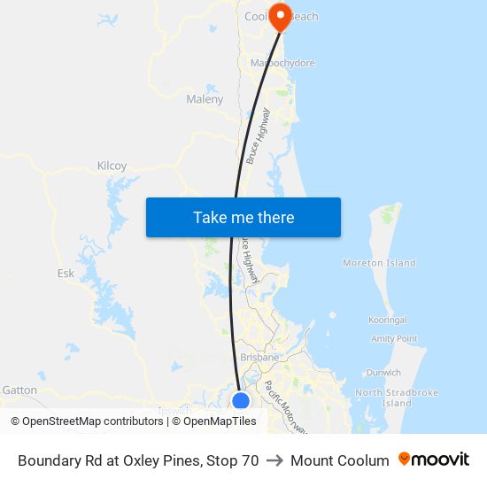 Boundary Rd at Oxley Pines, Stop 70 to Mount Coolum map