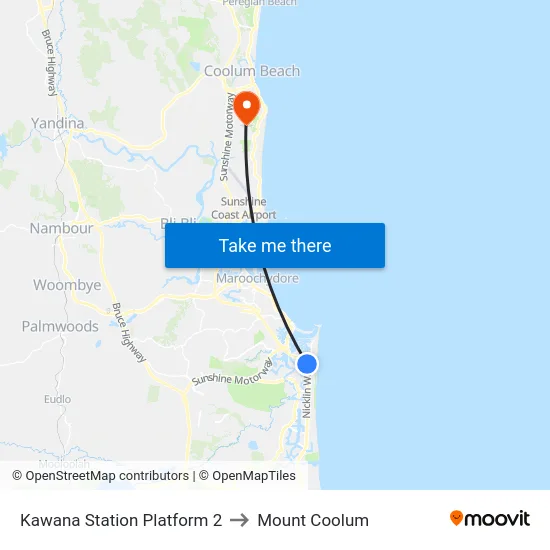 Kawana Station Platform 2 to Mount Coolum map