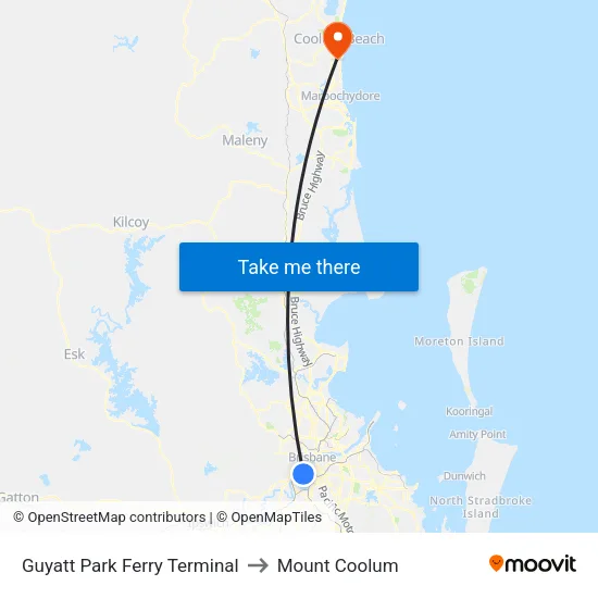 Guyatt Park Ferry Terminal to Mount Coolum map