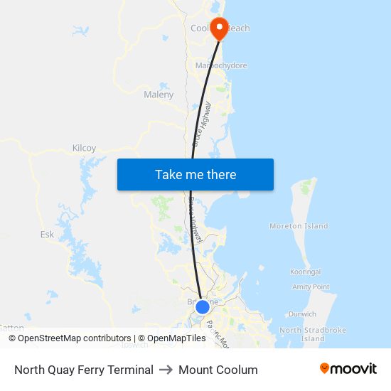 North Quay Ferry Terminal to Mount Coolum map