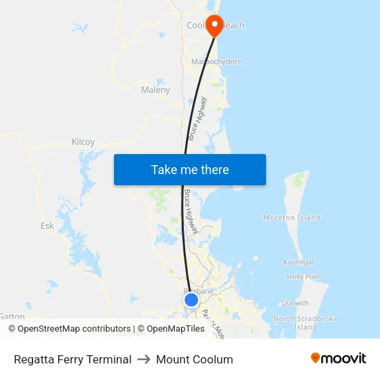 Regatta Ferry Terminal to Mount Coolum map