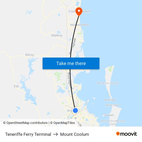 Teneriffe Ferry Terminal to Mount Coolum map