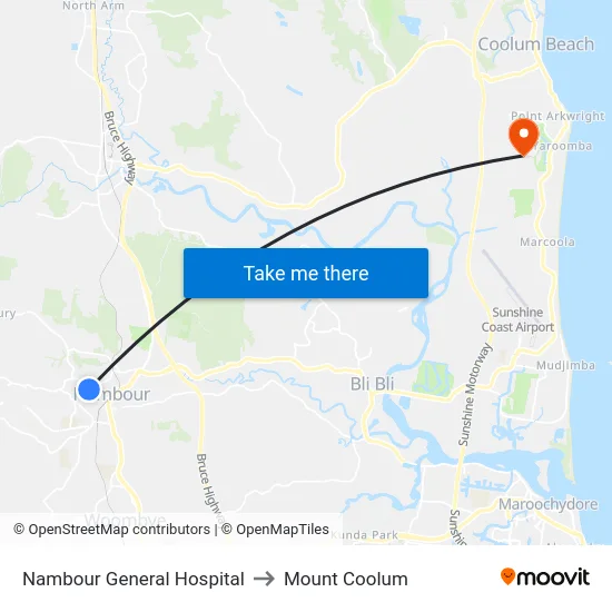 Nambour General Hospital to Mount Coolum map