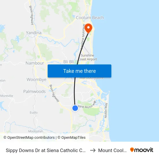 Sippy Downs Dr at Siena Catholic College to Mount Coolum map
