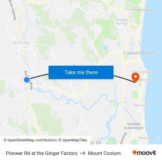 Pioneer Rd at the Ginger Factory to Mount Coolum map