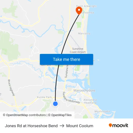 Jones Rd at Horseshoe Bend to Mount Coolum map