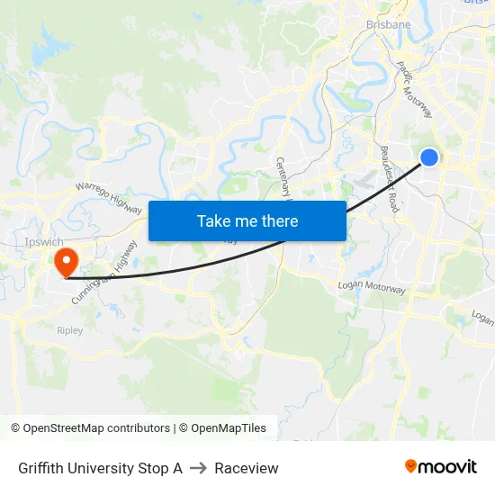 Griffith University Stop A to Raceview map