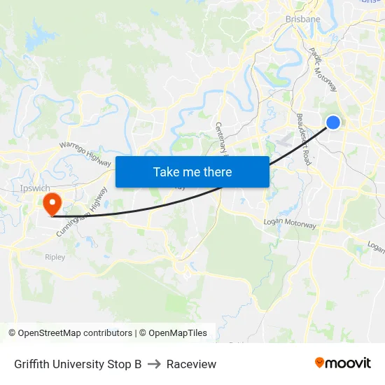 Griffith University Stop B to Raceview map