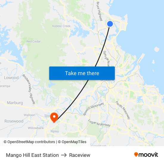 Mango Hill East Station to Raceview map