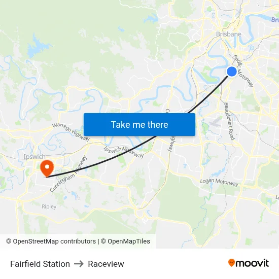 Fairfield Station to Raceview map