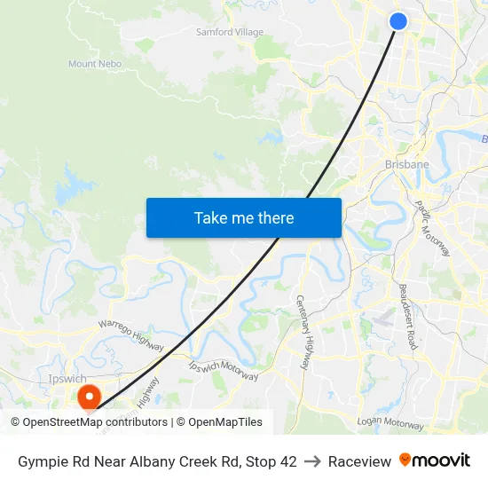 Gympie Rd Near Albany Creek Rd, Stop 42 to Raceview map