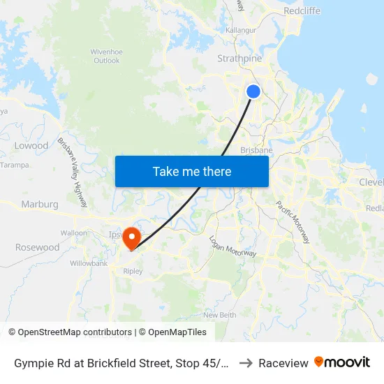 Gympie Rd at Brickfield Street, Stop 45/44 to Raceview map