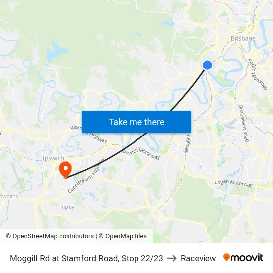 Moggill Rd at Stamford Road, Stop 22/23 to Raceview map