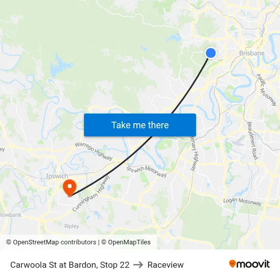 Carwoola St at Bardon, Stop 22 to Raceview map
