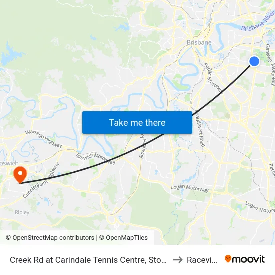 Creek Rd at Carindale Tennis Centre, Stop 46 to Raceview map