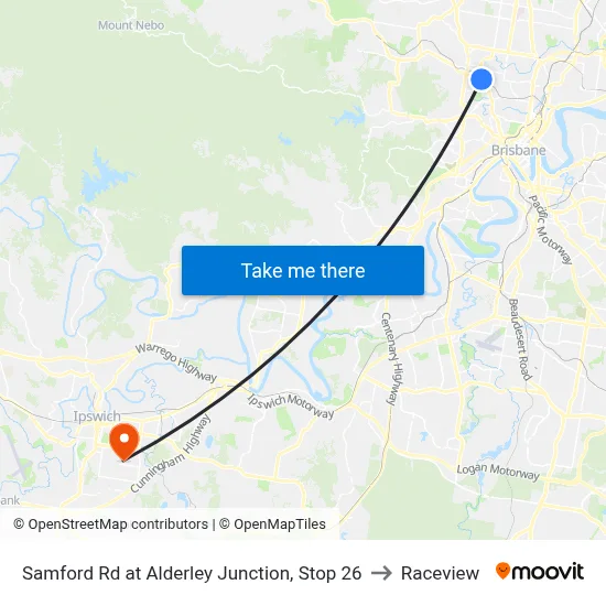Samford Rd at Alderley Junction, Stop 26 to Raceview map
