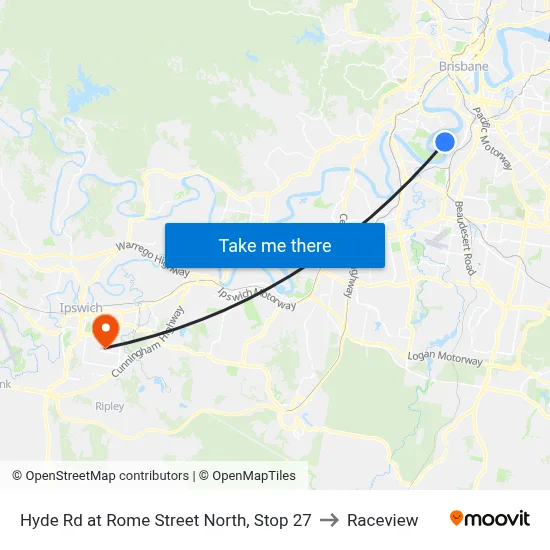 Hyde Rd at Rome Street North, Stop 27 to Raceview map