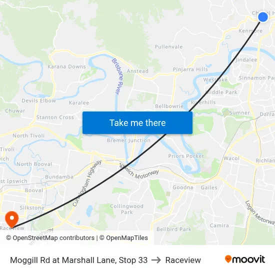 Moggill Rd at Marshall Lane, Stop 33 to Raceview map
