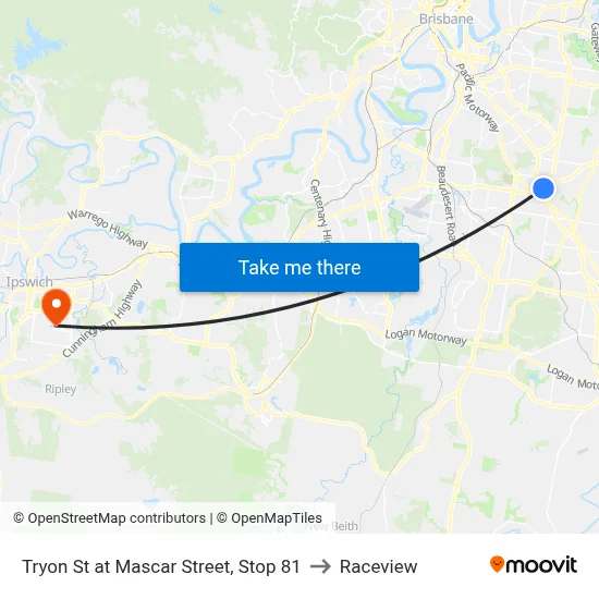 Tryon St at Mascar Street, Stop 81 to Raceview map