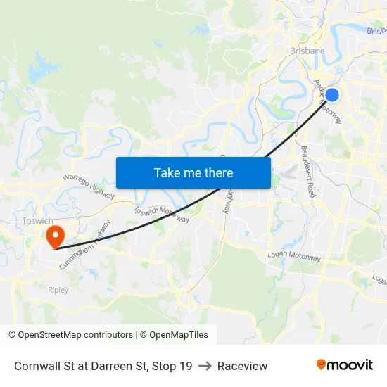 Cornwall St at Darreen St, Stop 19 to Raceview map