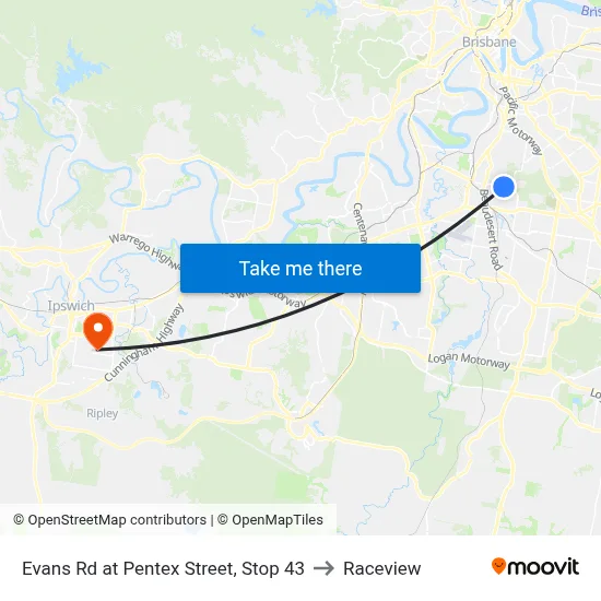 Evans Rd at Pentex Street, Stop 43 to Raceview map