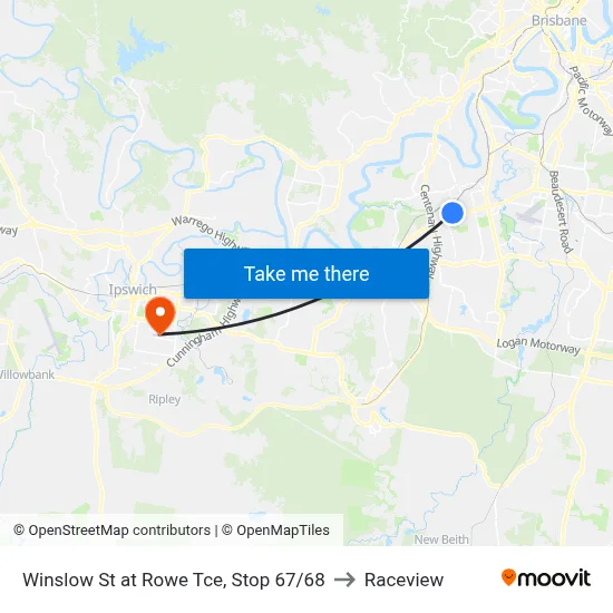 Winslow St at Rowe Tce, Stop 67/68 to Raceview map