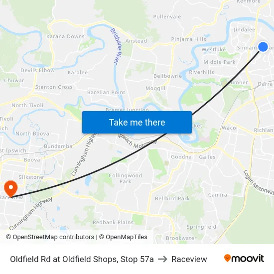 Oldfield Rd at Oldfield Shops, Stop 57a to Raceview map