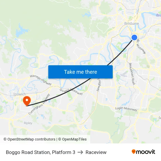 Boggo Road Station, Platform 3 to Raceview map